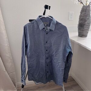 Express Men's Casual Navy and White Button-Down Shirt